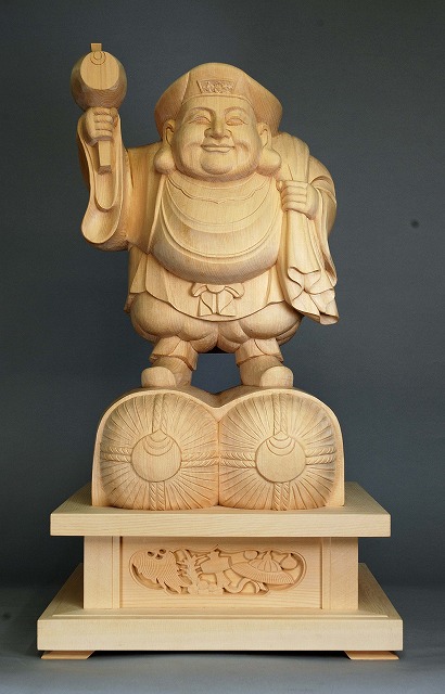 木彫仏像 走り大黒天像 総高45cm 桧材 木地仕上 木彫仏像の制作