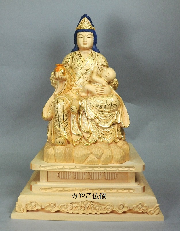 木彫仏像子安鬼子母神坐像 総高45cm 桧材 截金仕上 木彫仏像の制作