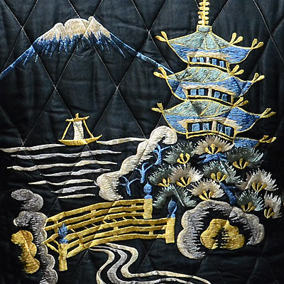 テーラー東洋スカジャン【SCULL×五重塔】別珍×サテンキルト