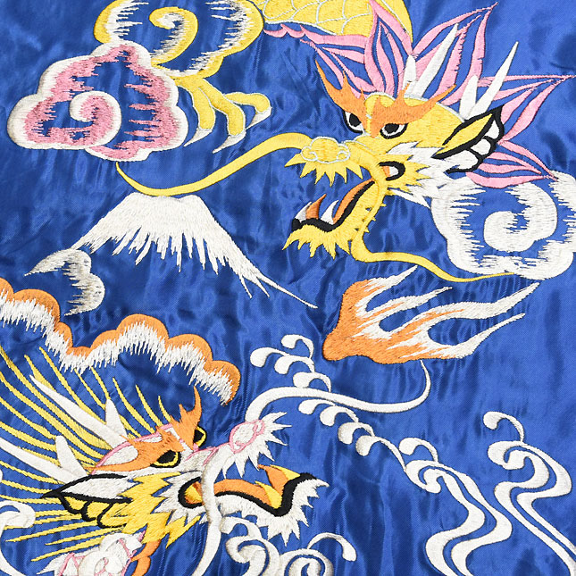 雰囲気抜群 東洋 リバーシブル サテン スカジャン 沖縄MAP×龍 Mサイズ