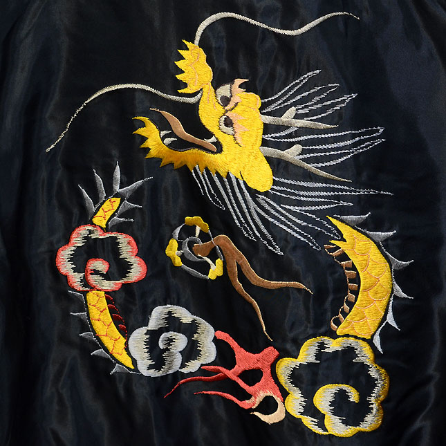 雰囲気抜群 東洋 リバーシブル サテン スカジャン 沖縄MAP×龍 Mサイズ