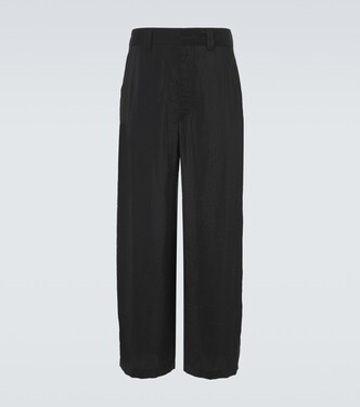 Pinstripe pleated wool-blend straight pants in black - Prada