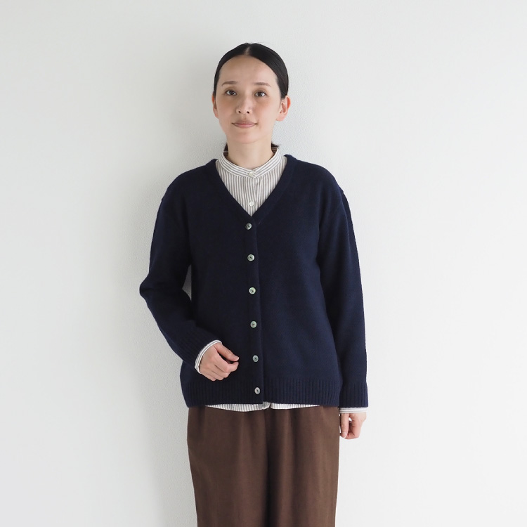 nofl】タスマニアラムウール鹿の子編みVネックカーディガン 644003840