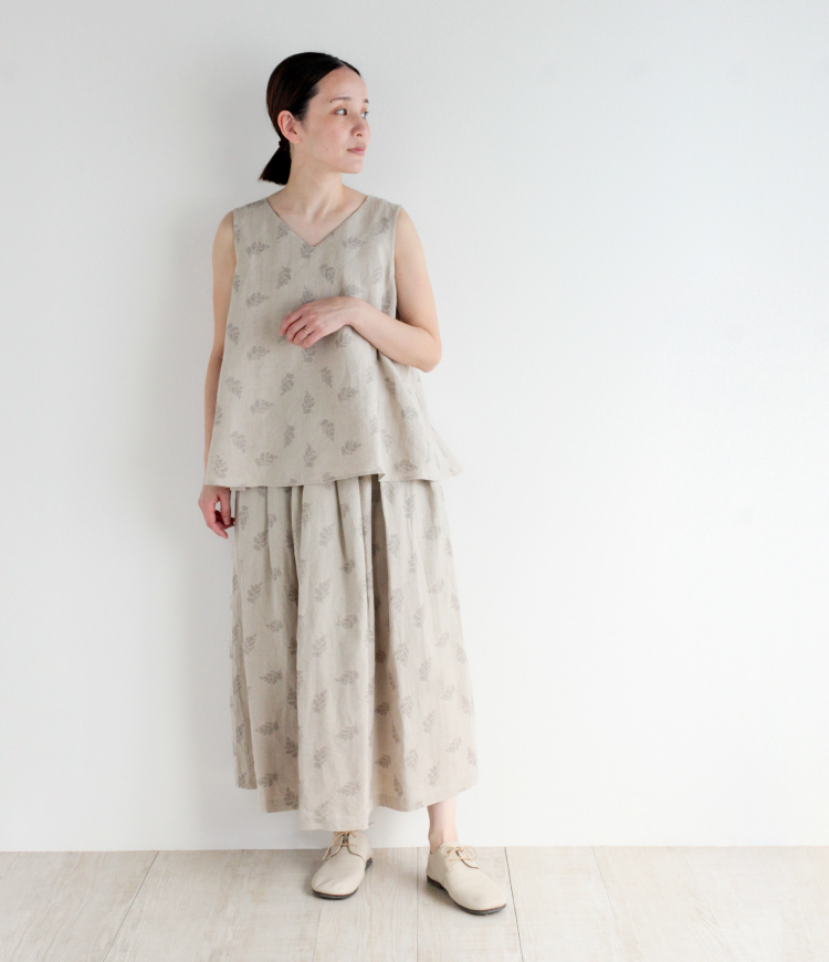 nofl】リネンリーフ刺繍タックスカート 644208450 | ナチュラル服通販
