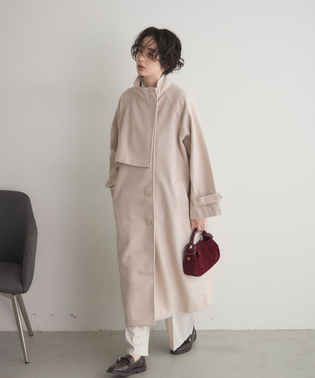オフィシャルサイト限定】ウールライクスタンドカラーロングコート