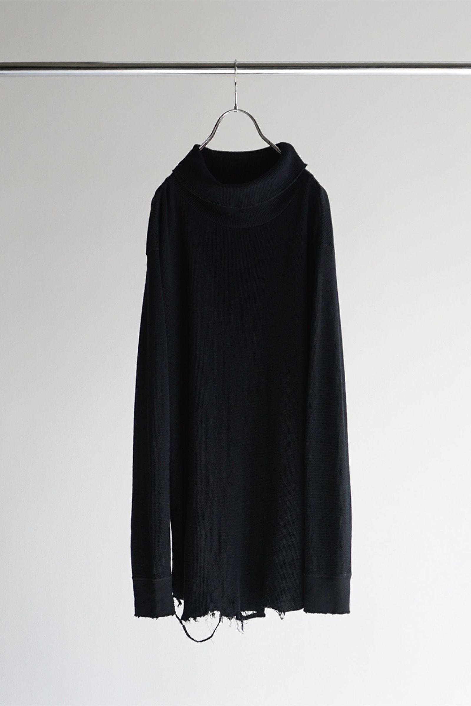 ANCELLM - DAMAGE WAFFLE CREW HI-NECK LS T-SHIRT/BLACK | NapsNote