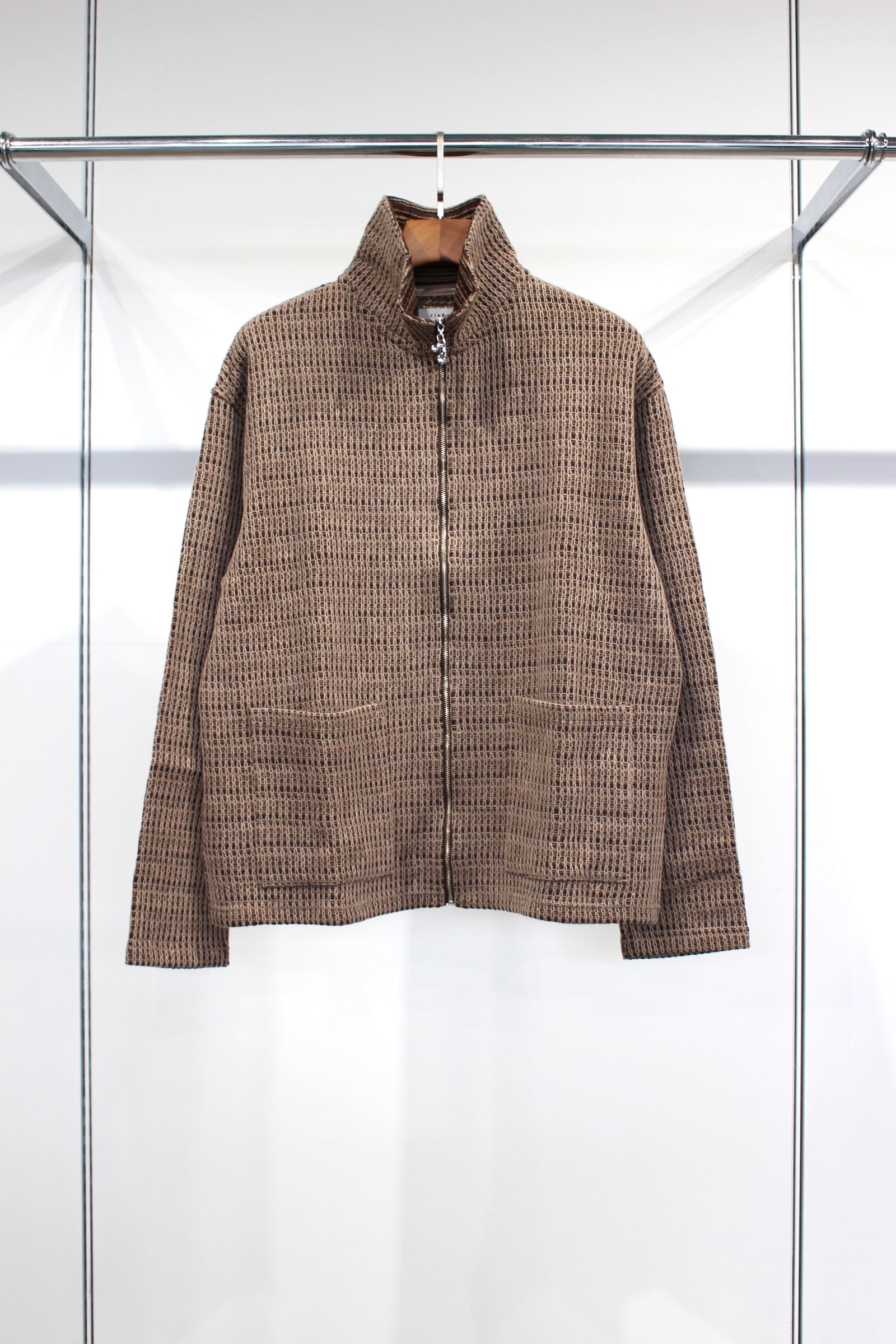 JIEDA - CHAIN STITCH KNIT ZIP CARDIGAN | BEIGE - BROWN | ジップ
