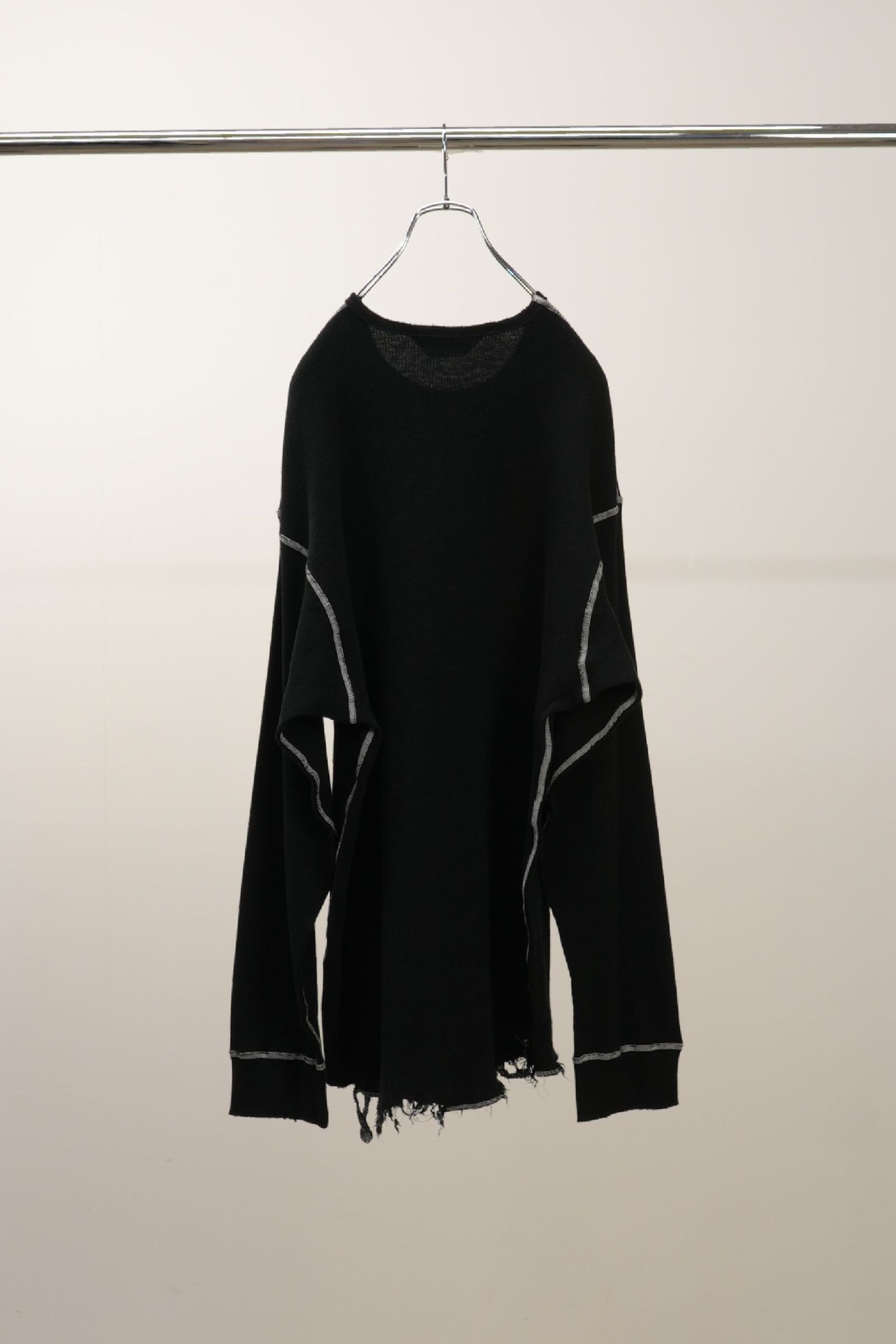 ANCELLM - DAMAGE WAFFLE CREW LS T-SHIRT | BLACK | ダメージワッフル