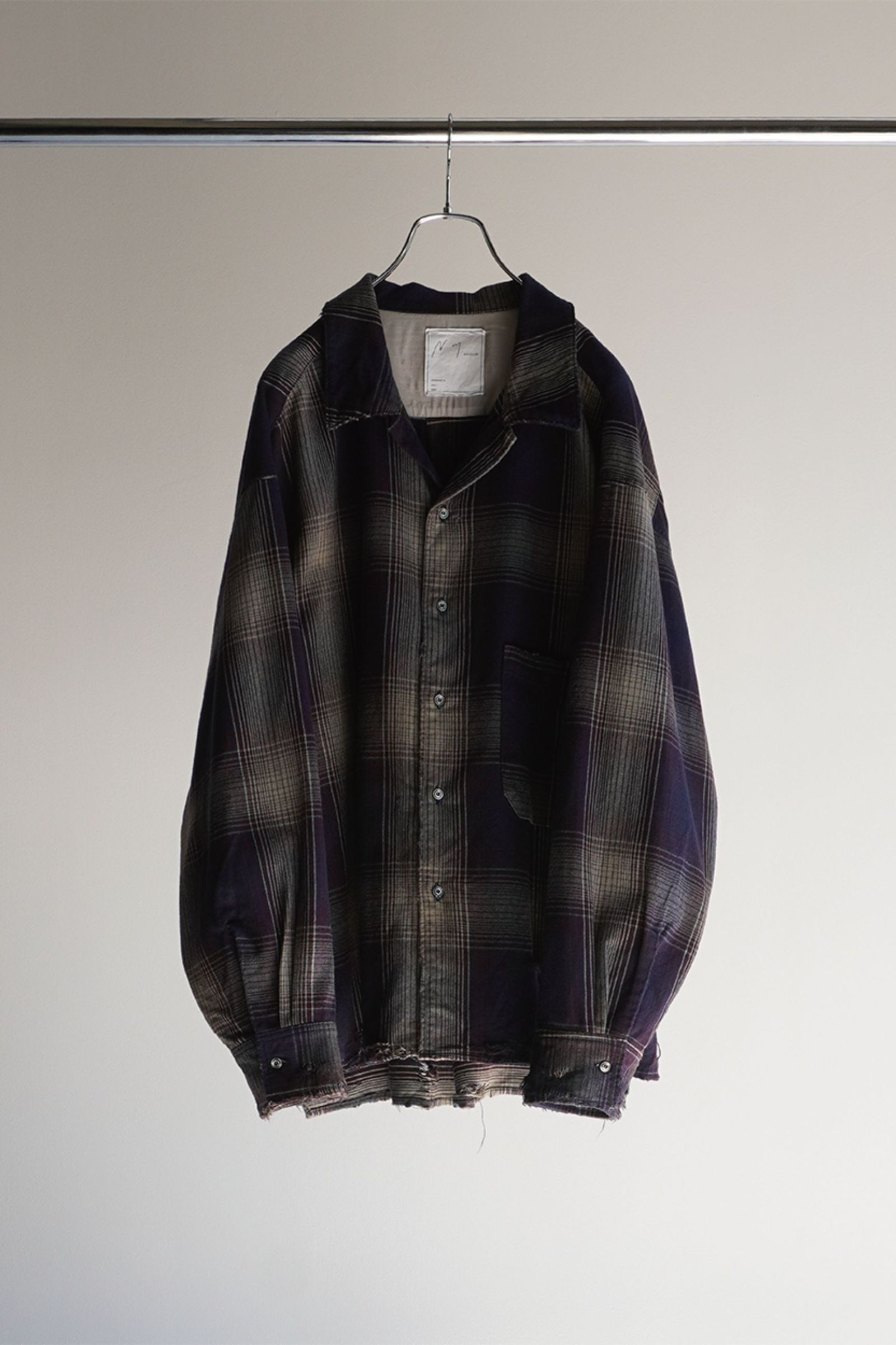 ANCELLM - DAMAGED FLANNEL CHECK SHIRT/GRAY-BURGUNDY | NapsNote