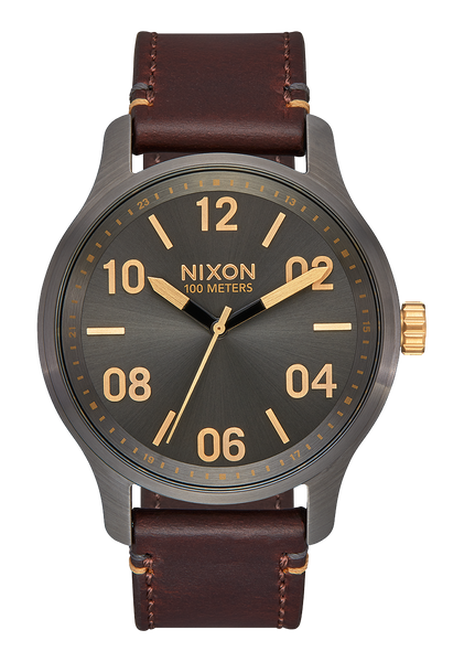 Patrol Leather Watch | Gunmetal / Gold | Men's Leather – Nixon US