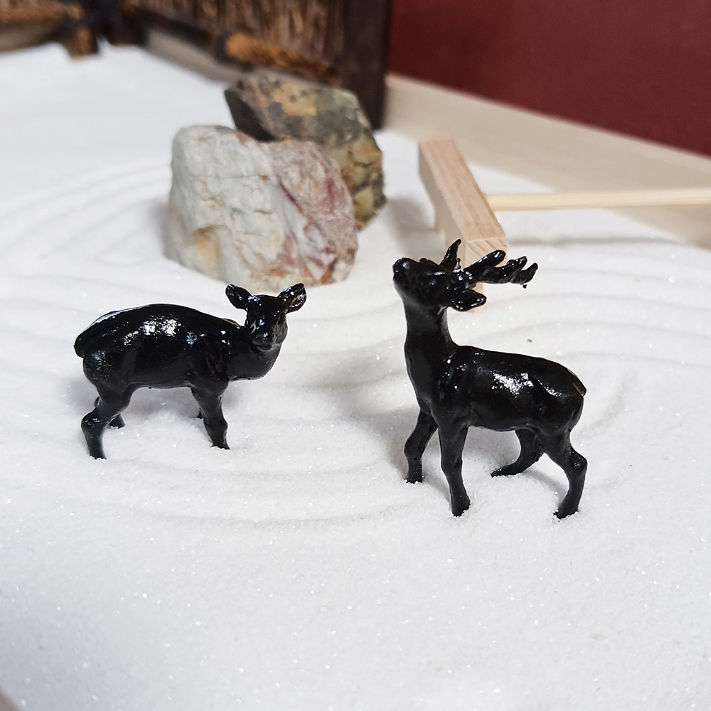 ミニチュア 添配 盆景 蝋型鋳物 鹿（シカ）対 銅製 夫婦 オス メス