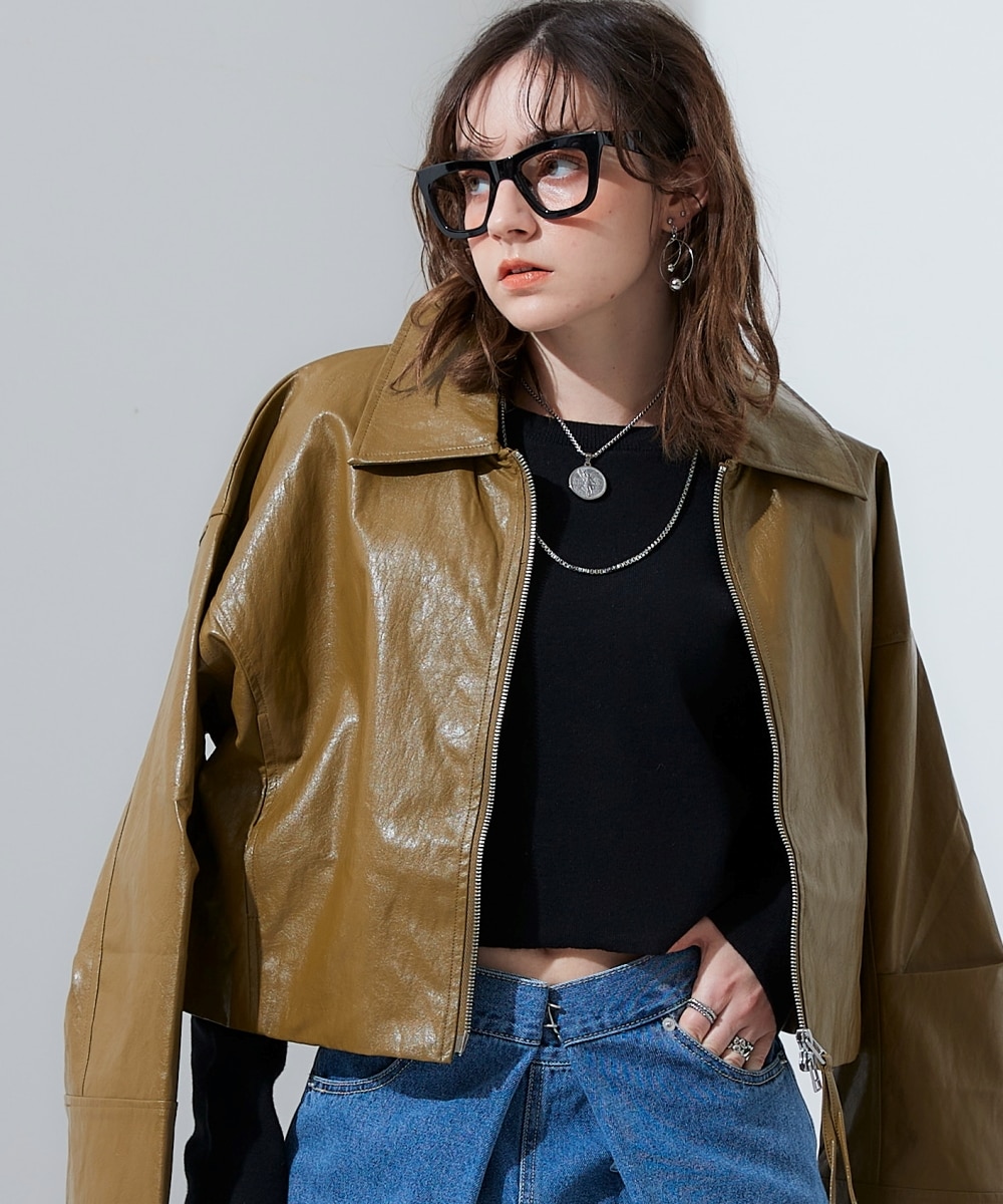 ショート丈ダブルジップフェイクレザージャケット 通販【ニッセン】