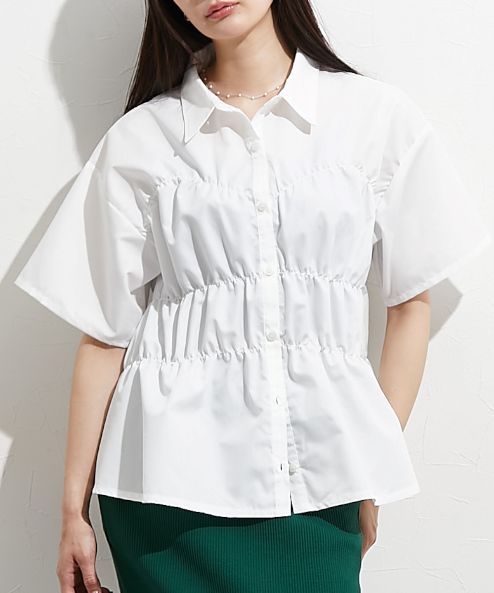 シャーリングビスチェデザイン半袖シャツ 通販【ニッセン】