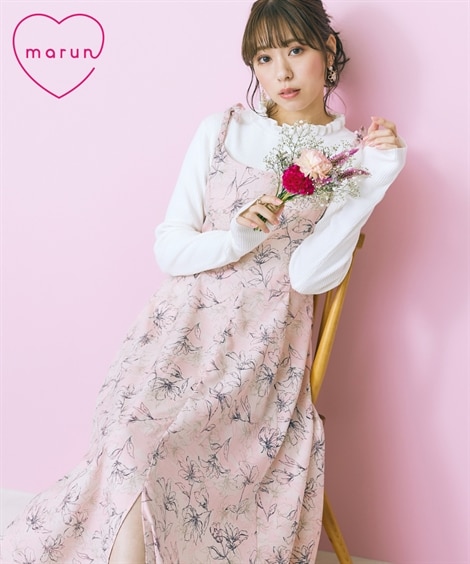 大きいサイズ ショルダーリボン花柄キャミソールワンピース marun 通販