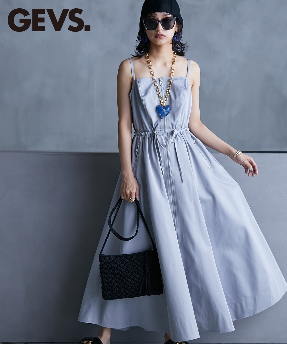 大きいサイズ＞フロントジップキャミソールロングワンピース GEVS