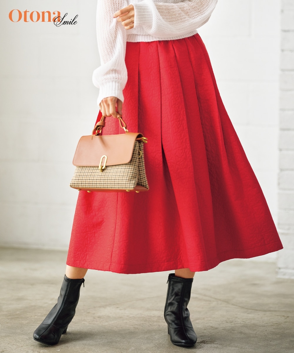 ハート柄ジャガードタックスカート＜大きいサイズ有＞【OtonaSMILE