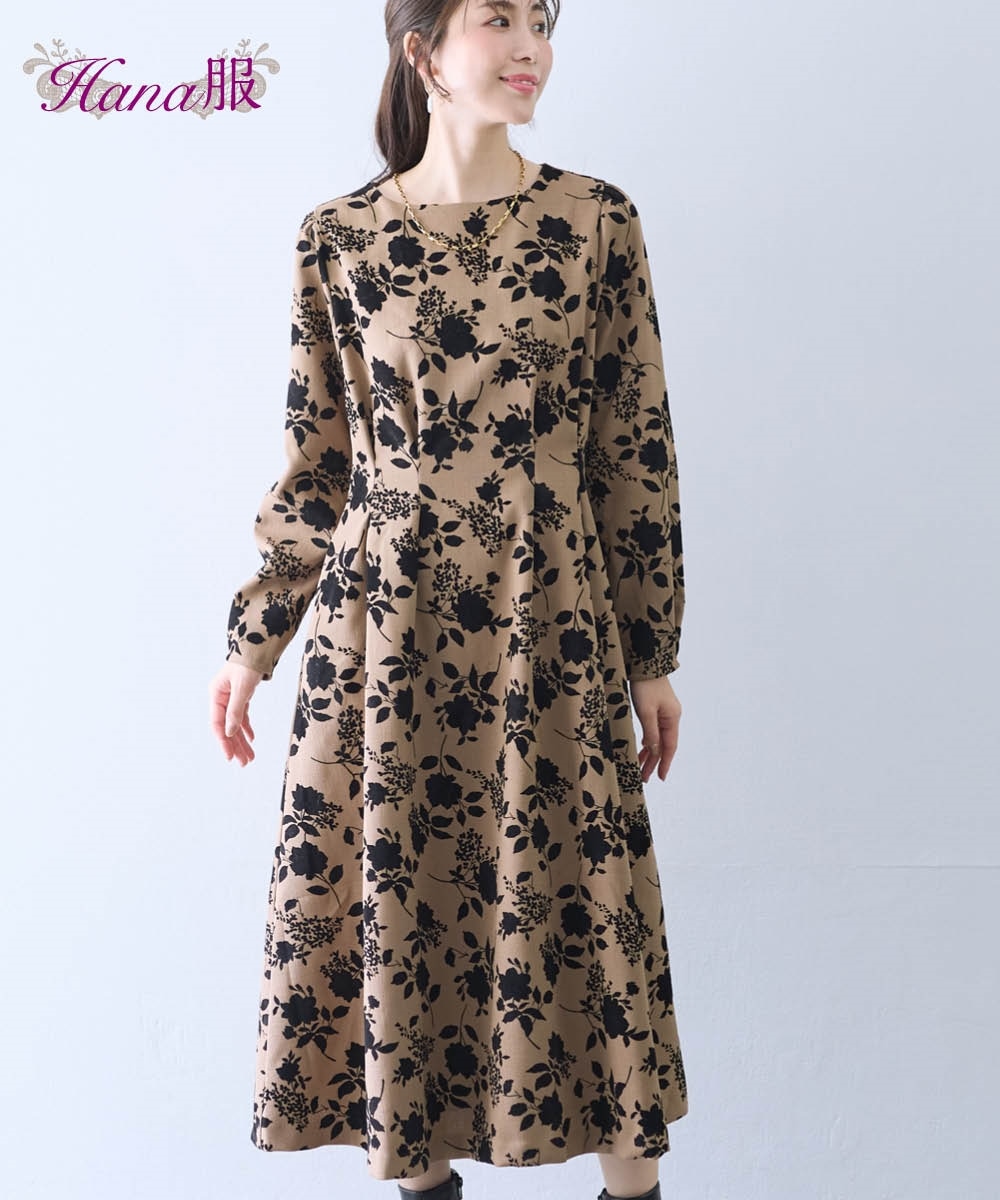 フロッキー花柄ワンピース＜大きいサイズ有＞【Hana服】 通販