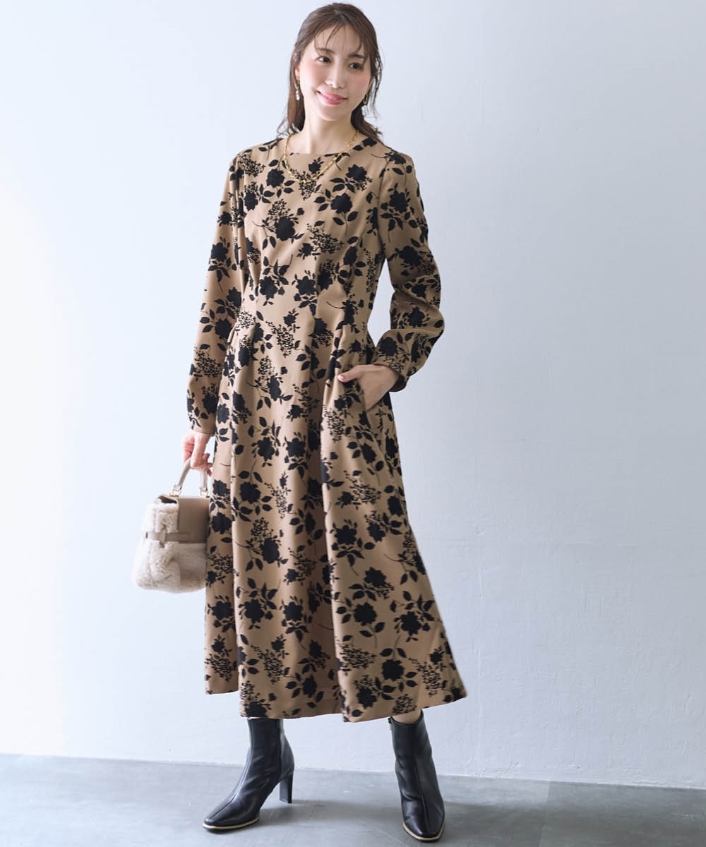 フロッキー花柄ワンピース＜大きいサイズ有＞【Hana服】 通販