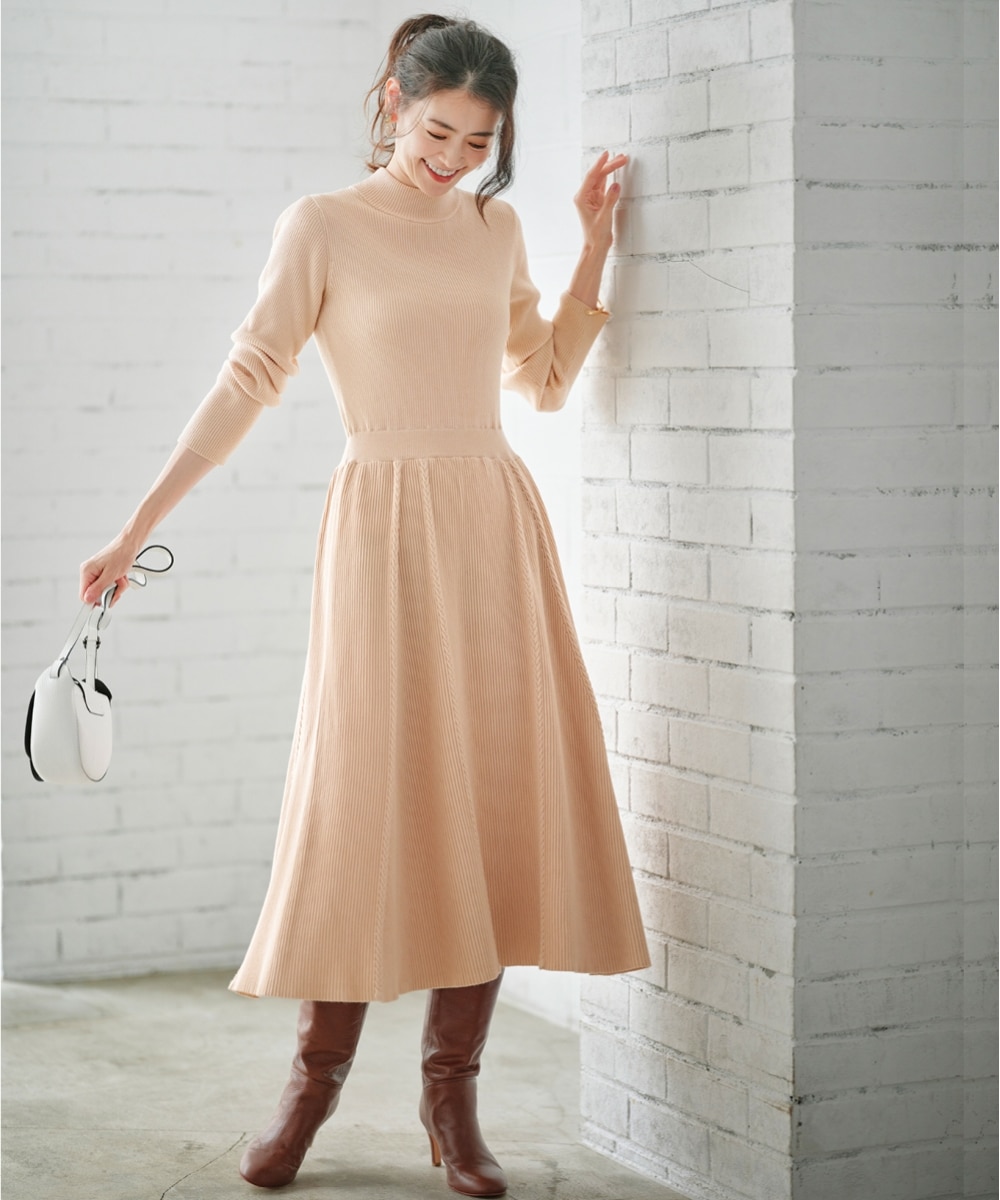 ハイネックリブ切替ニットワンピース＜大きいサイズ有＞【OtonaSMILE