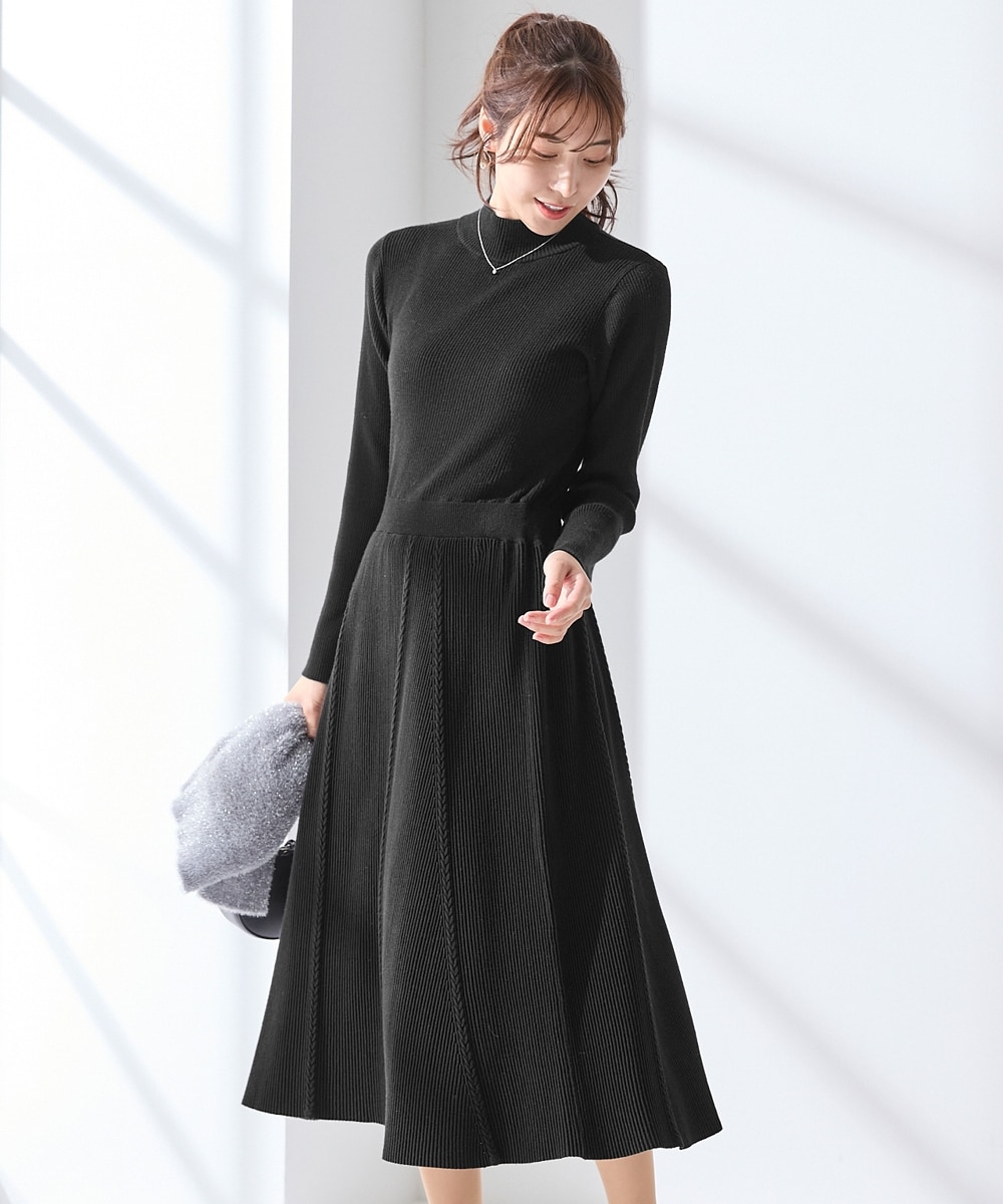 ハイネックリブ切替ニットワンピース＜大きいサイズ有＞【OtonaSMILE