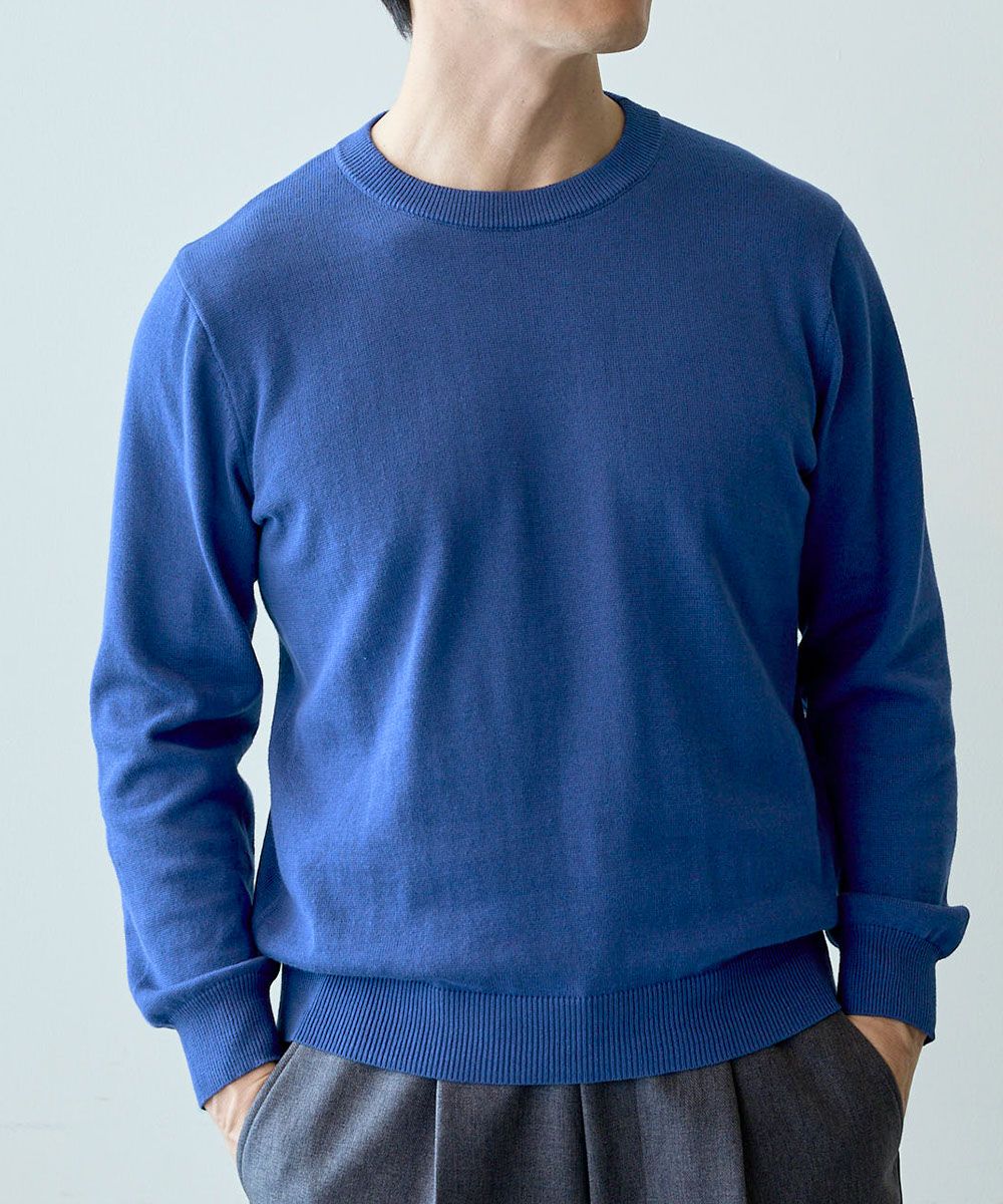 洗える綿100％クルーネックニット（ハイゲージ）【大きいサイズ有