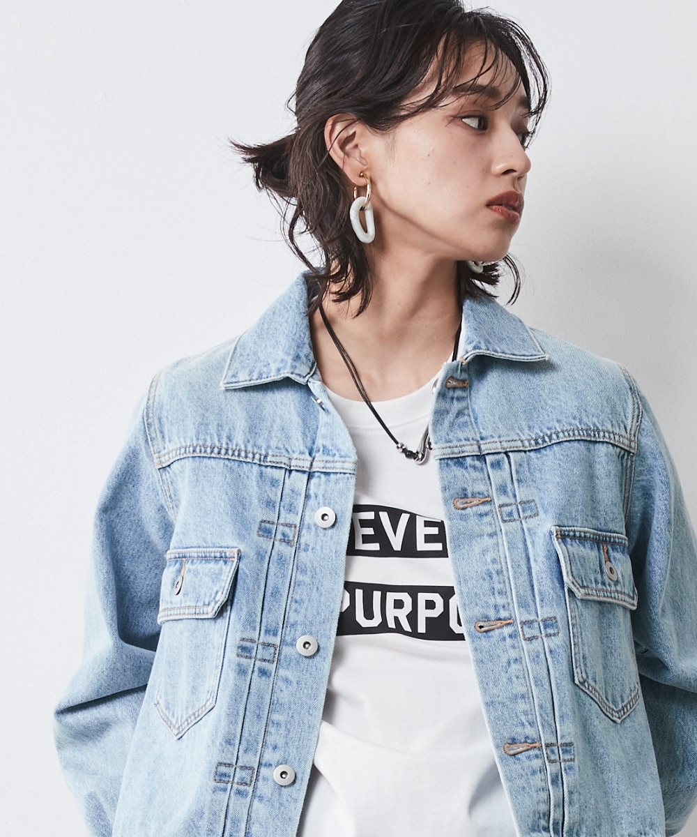 大きいサイズ＞綿100％ヴィンテージ風デニムジャケット シックスタイル