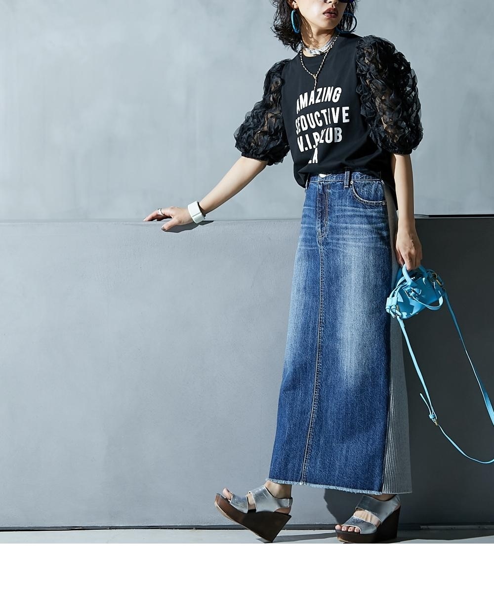 大きいサイズ＞バックリブデニムロングタイトスカート GEVS. 通販