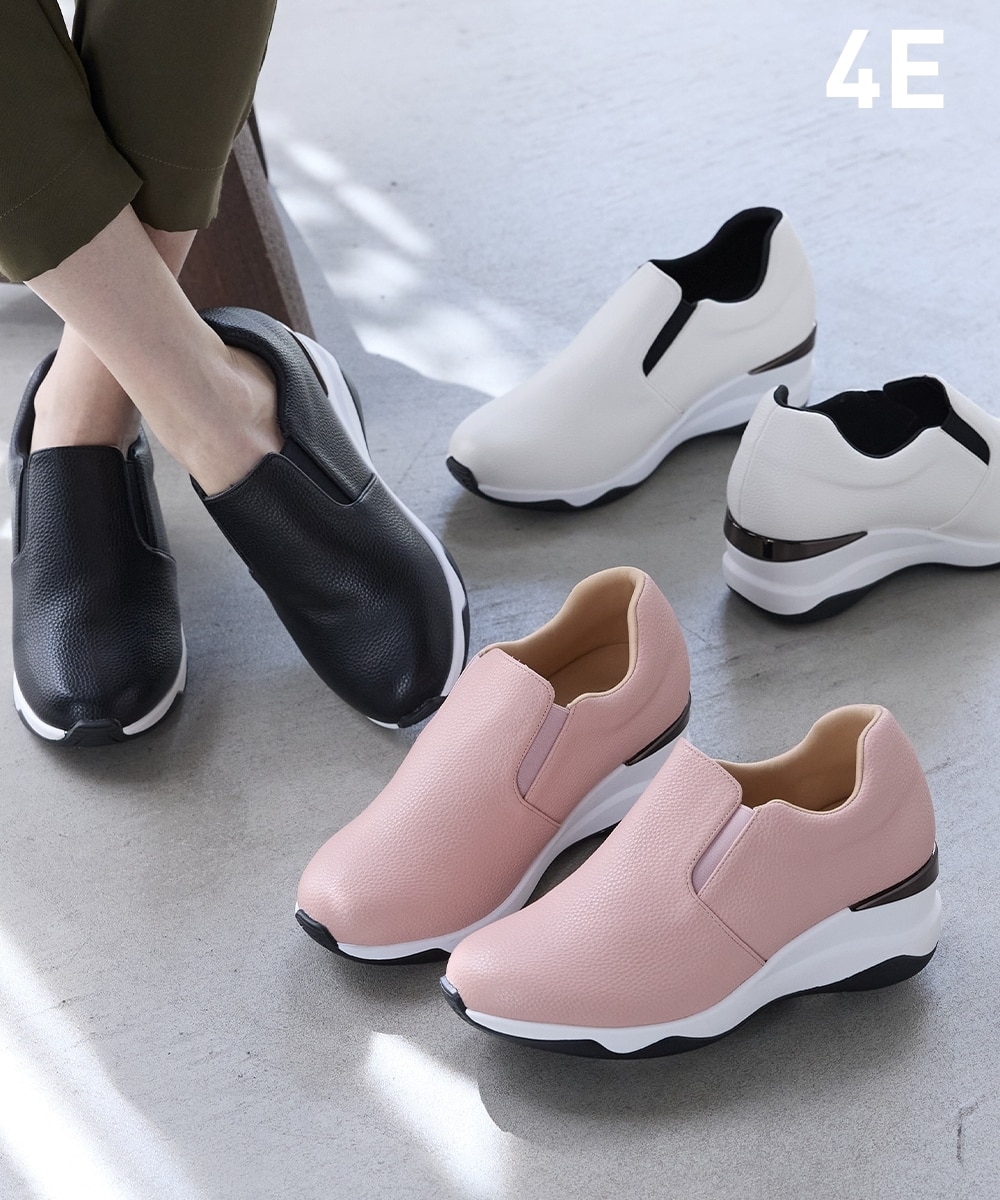 ゆったり幅広】スリッポンウェッジヒールスニーカー（低反発中敷