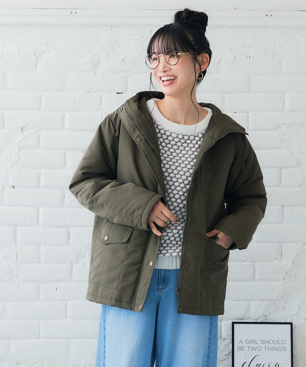 多ポケット中わたマウンテンパーカーコート（ハンズフリー）（ミドル丈