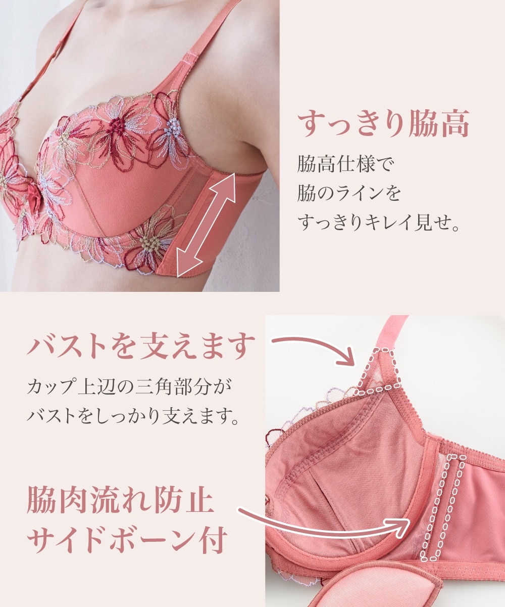 脇高刺しゅうレースブラジャーショーツセット（コスモス）（トリンプ