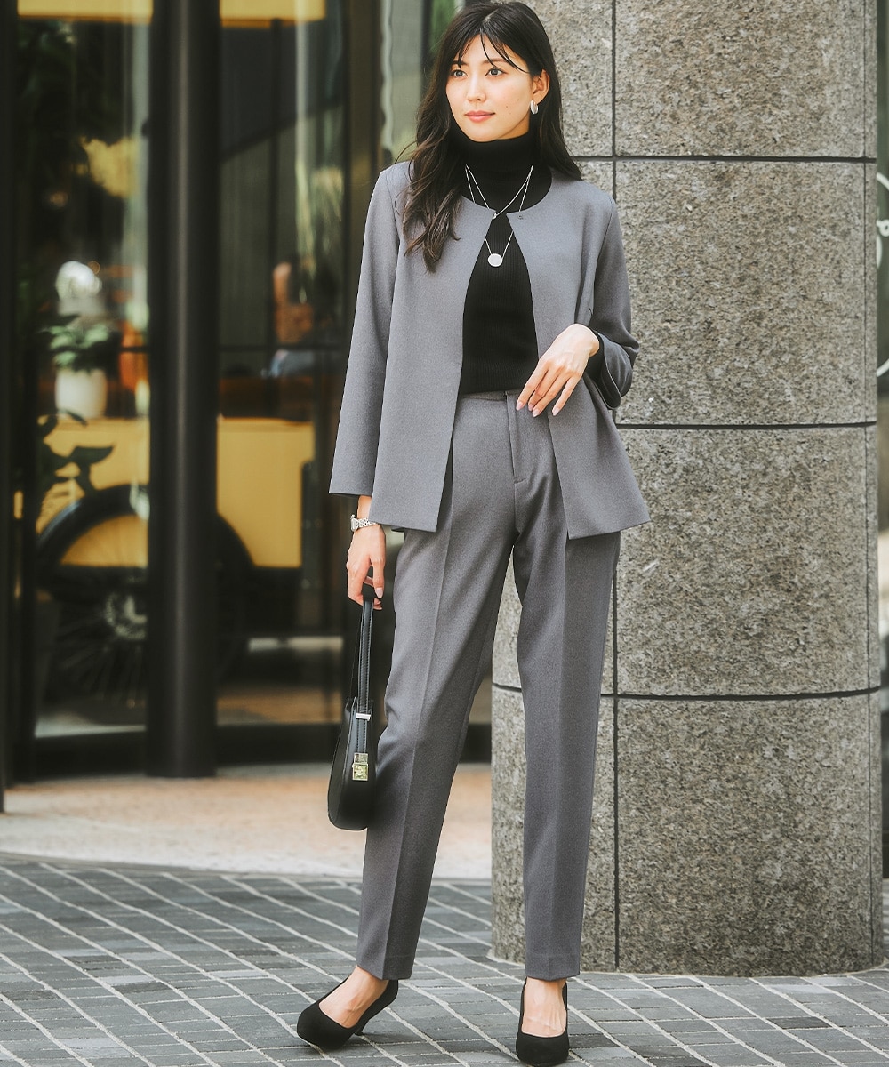 レディーススーツ】ノーカラージャケットパンツスーツ（ジャケット+