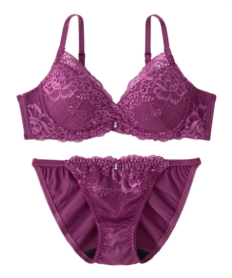 Jp レース付きパープル／ワインブラジャーショーツ 3セット Jp レース