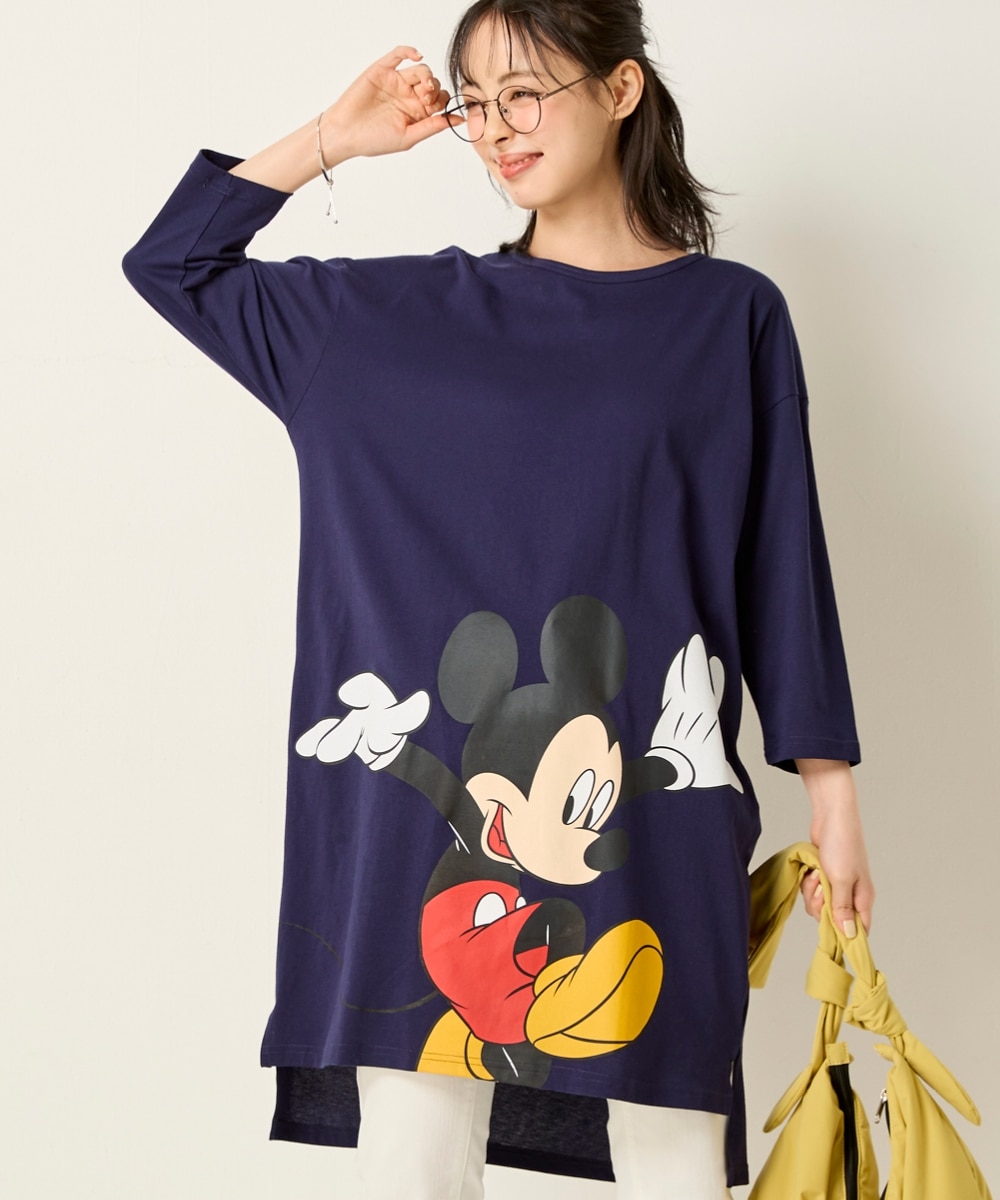 大きいサイズ ゆるシルエット7分袖プリントカットソーチュニック