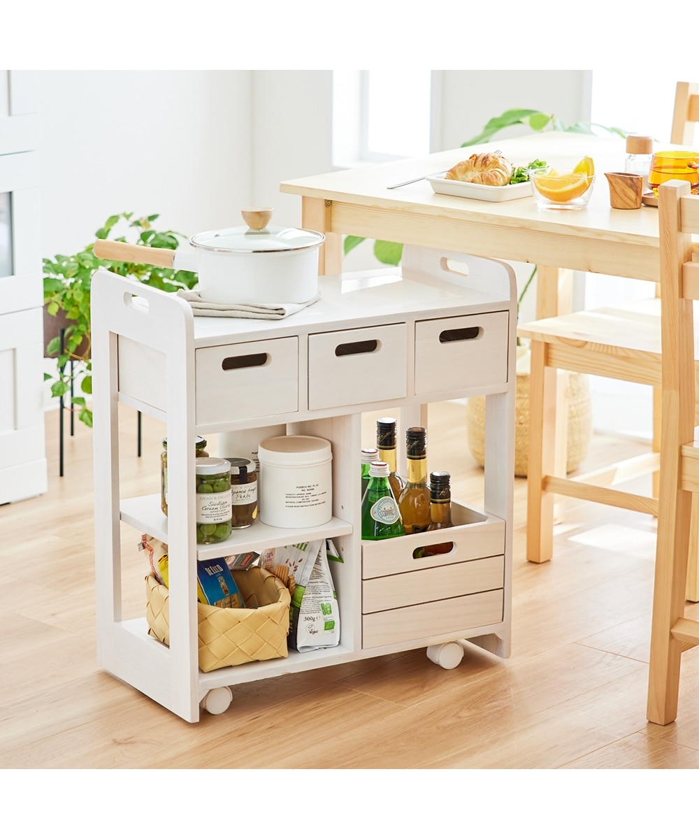 テーブル下に収納できる木製キッチンワゴン【幅56cm】 通販【ニッセン】