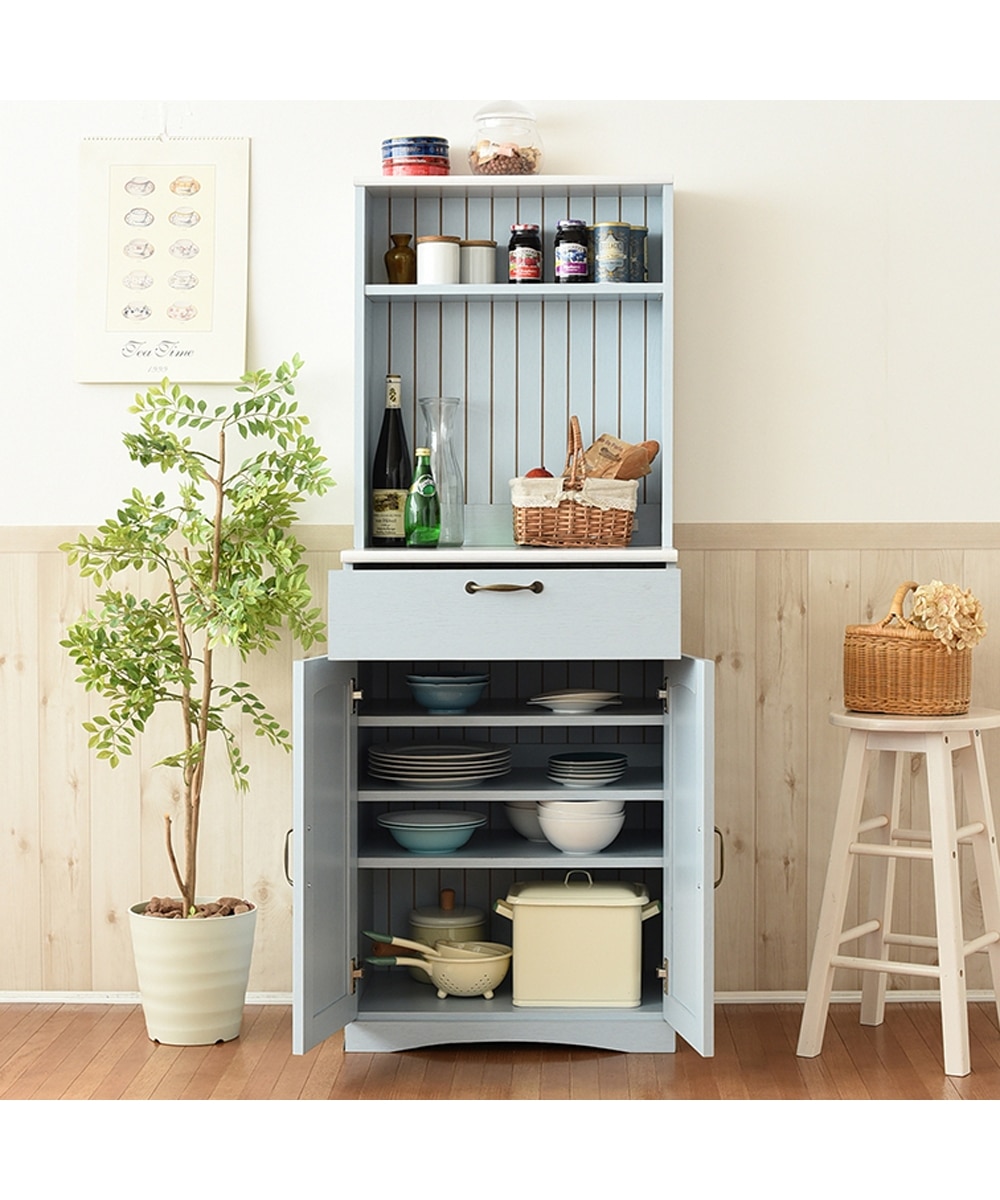 カラーリングがおしゃれなフレンチカントリー風食器棚【幅60.5cm