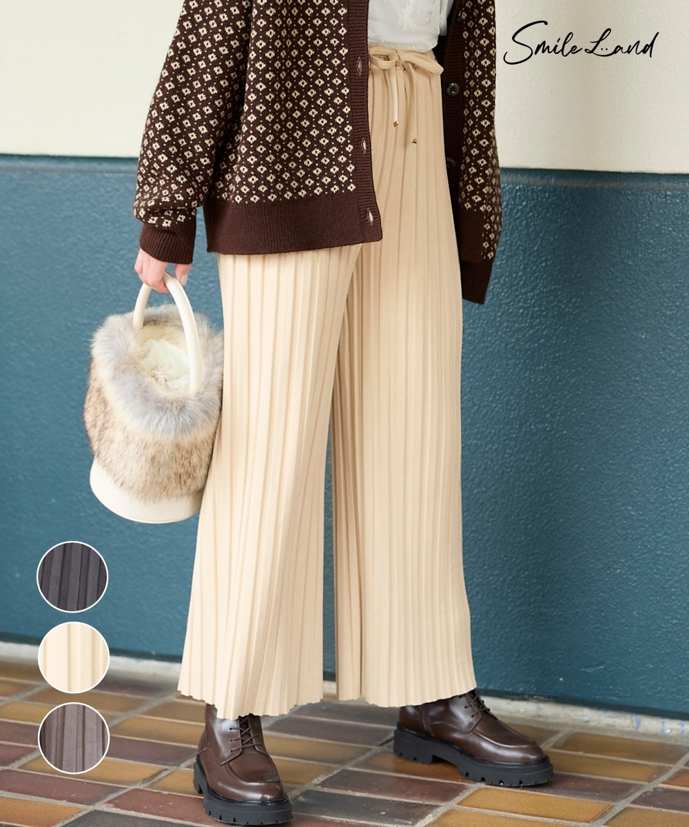 大きいサイズ フェイクスウェードプリーツパンツ（ゆったりヒップ