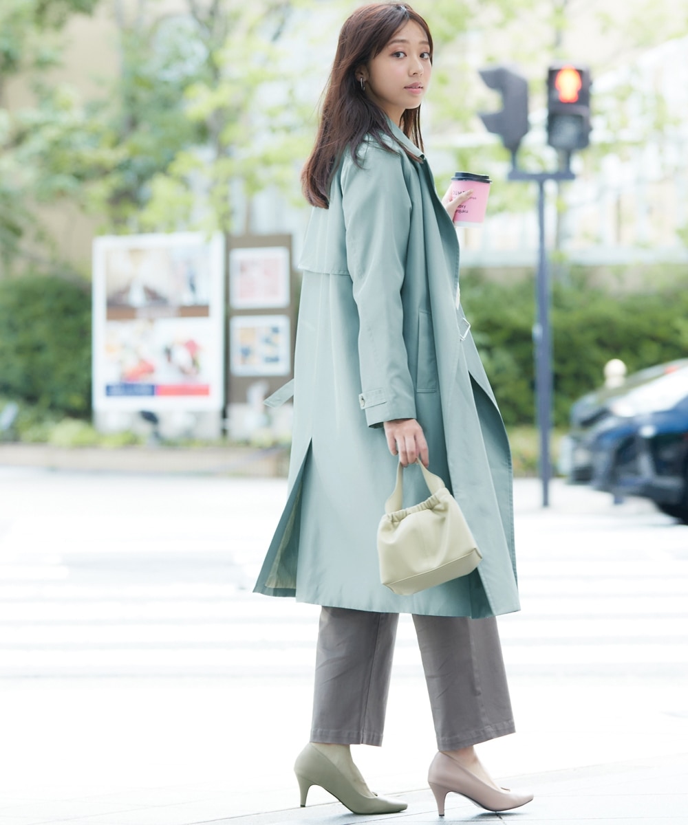 花粉がつきにくい】Dカンサイドベルトロングコート（裏地ストライプ