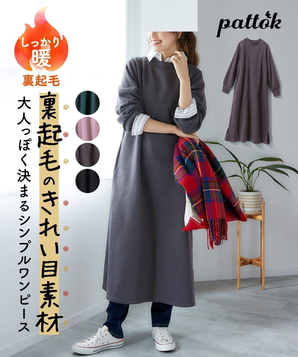 大きいサイズ キチンと見え柔らか裏起毛カットソーハイネック