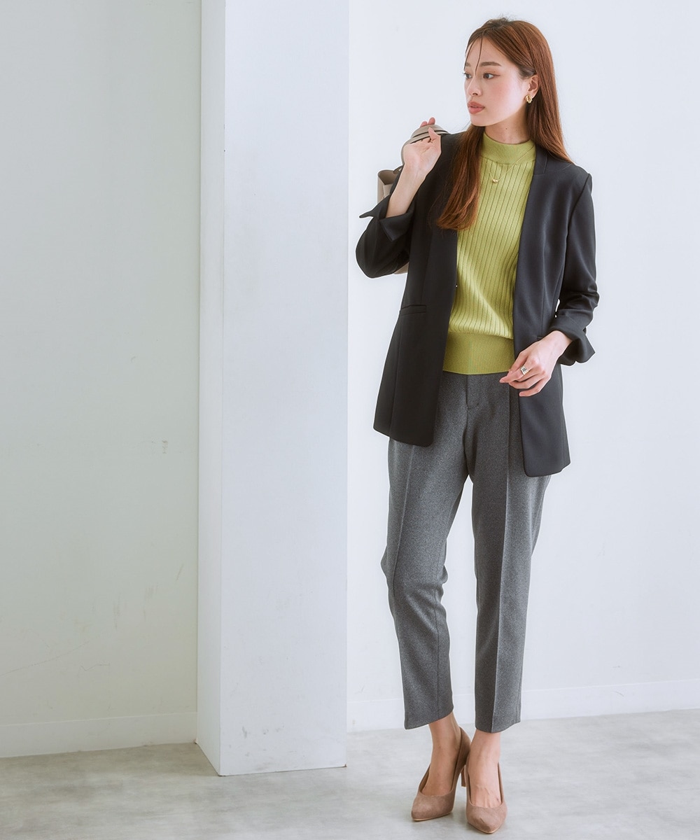 レディーススーツ】セットアップ対応ロング丈ノーカラージャケット