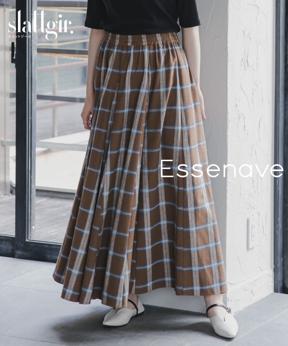 高身長 チェック柄ボリュームフレアマキシスカート（トールサイズ