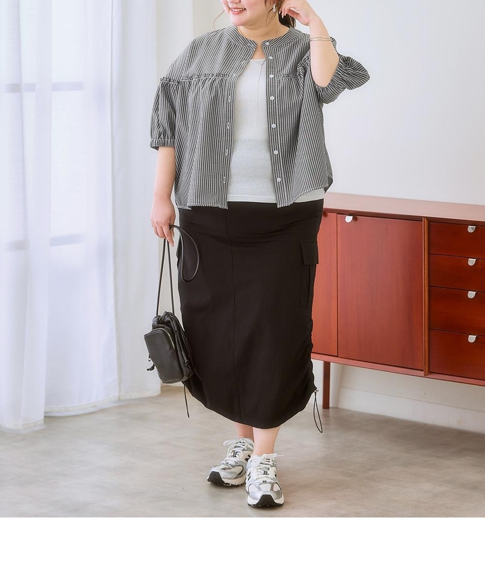 大きいサイズ＞ ふんわりギャザーストライプブラウス 通販【ニッセン】