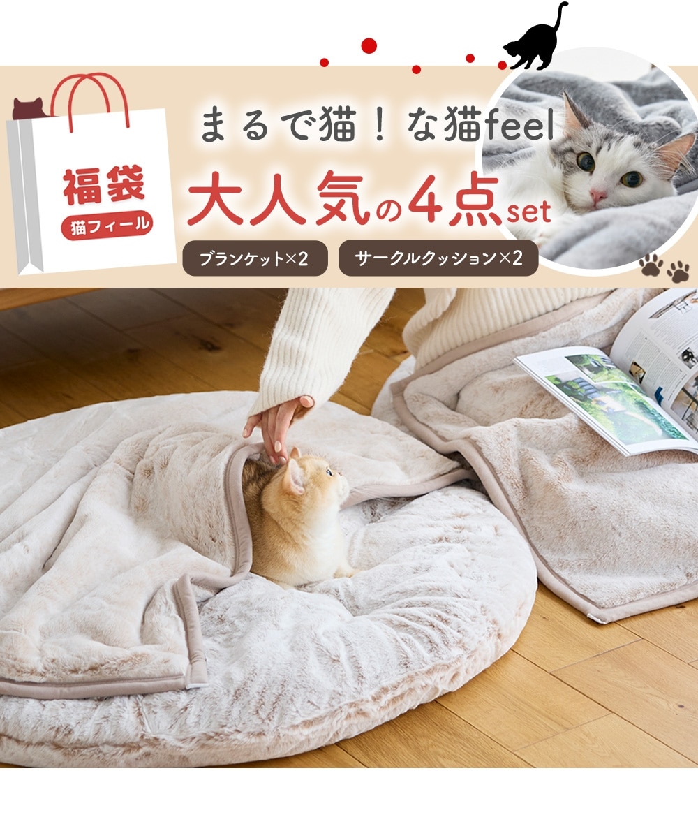 福袋】まるで猫！のようなモフモフリビング充実4点セット（猫Feel