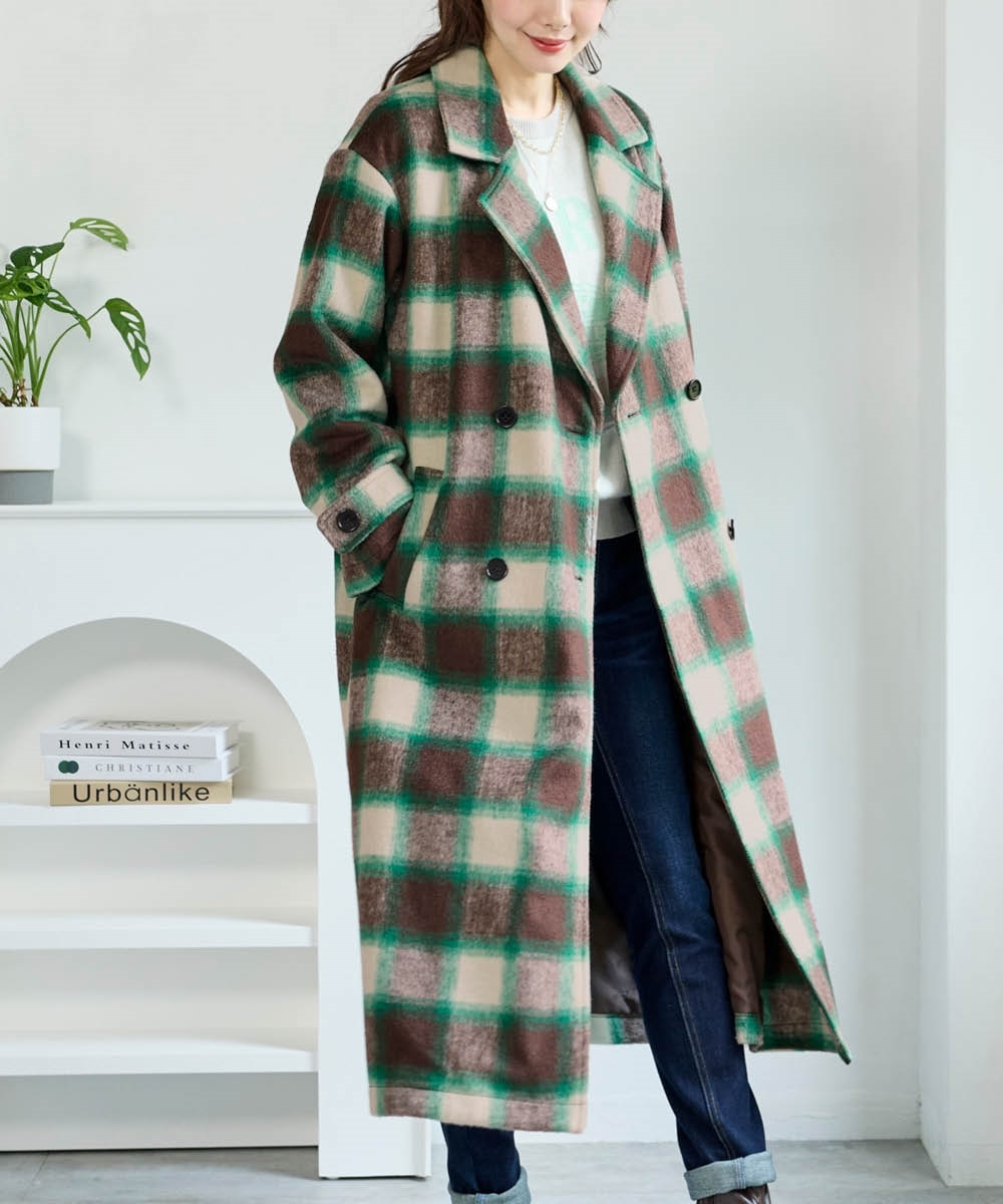 大きいサイズ シャギーチェックサイドスリットチェスターコート 通販