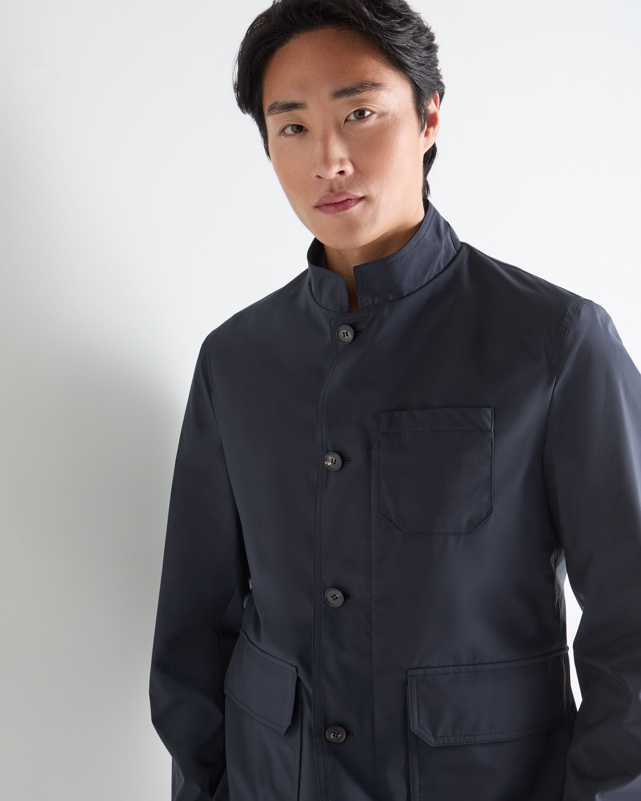 Men's Microfibre Stand Collar Jacket Navy Blue | N.Peal