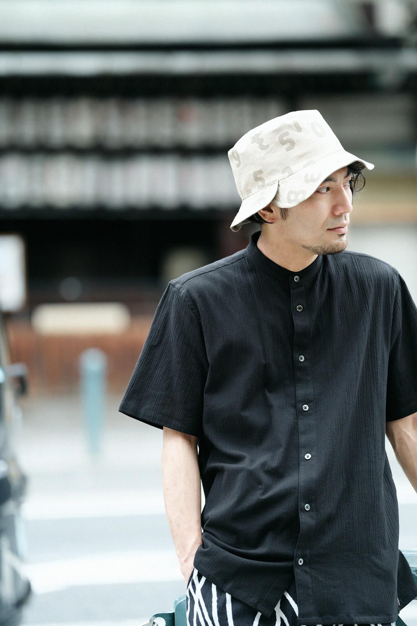 高島縮 20/20 スタンドカラー半袖シャツ SP／濡羽色（ぬればいろ）