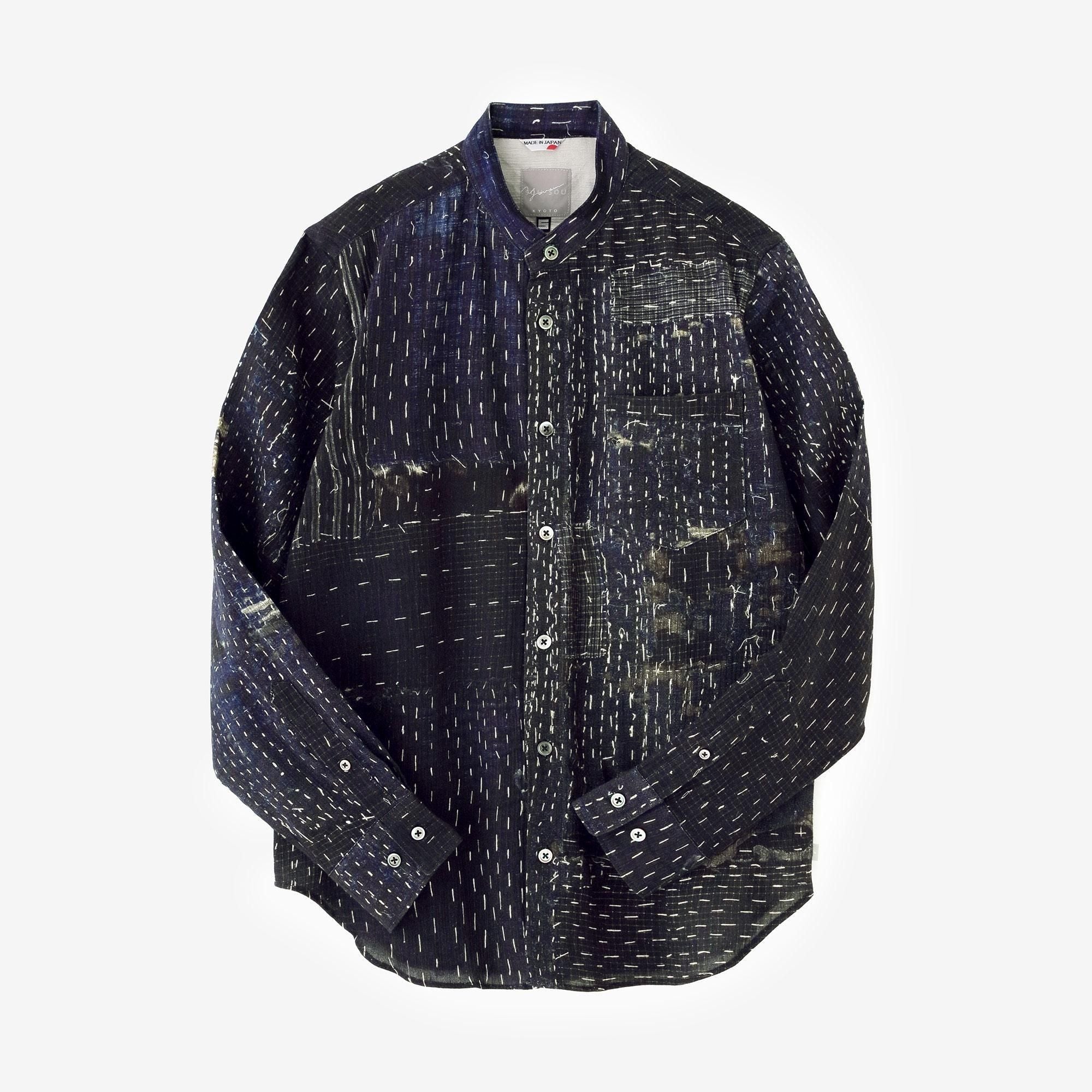 3月17日頃発送予定】高島縮 20/20 スタンドカラーシャツ／BORO II IJ