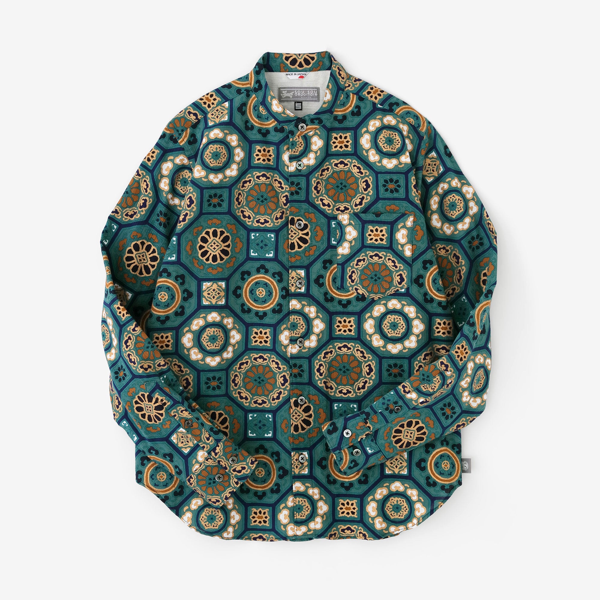 高島縮 スタンドカラーシャツ