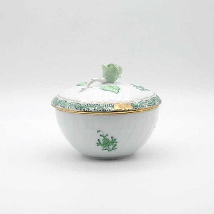 ヘレンド アポニーグリーン ボール蓋付10cm 薔薇 AV-1475-0-09 | 洋食