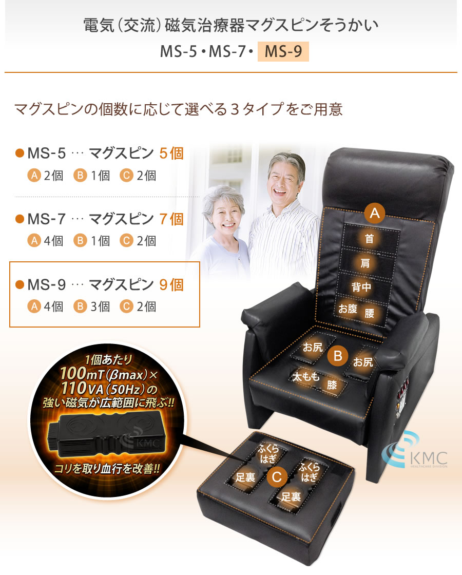 管理医療機器】家庭用電気磁気治療器 マグスピンそうかいMS-9（チェア