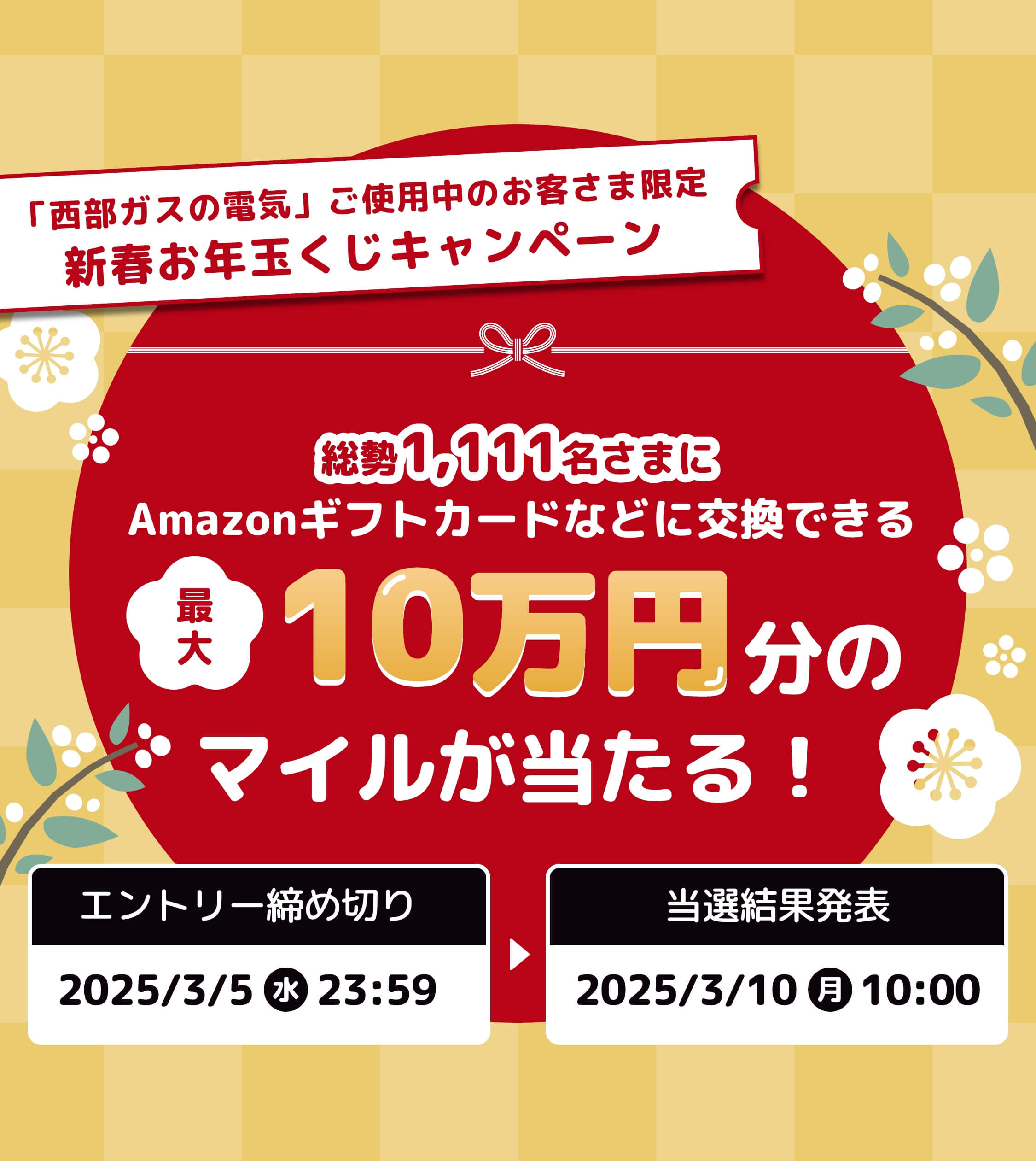 最大10万円分のマイル】が当たる！新春お年玉くじキャンペーン | 西部ガス